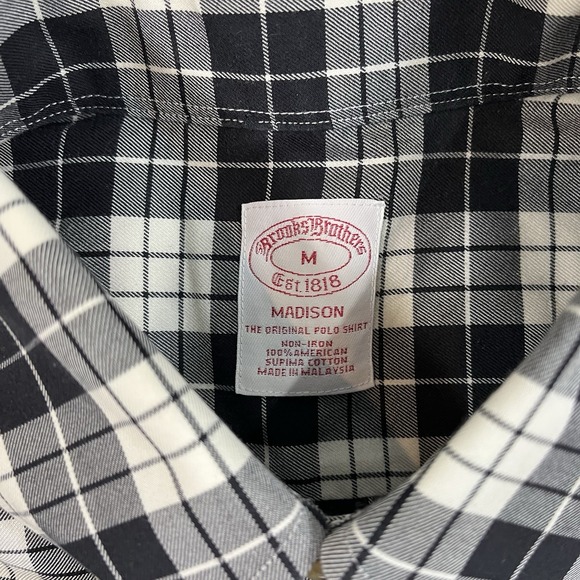Brooks Brothers Madison Shirt L Black White Plaid Supima Cotton Button Down - Picture 2 of 8